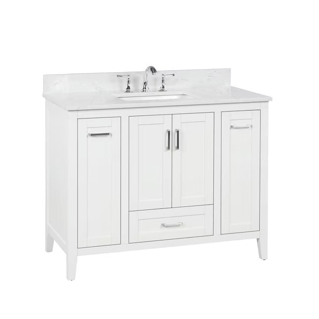 Allen-Roth Christy 42-In Carrara White Undermount Single Sink Bathroom Vanity With White Engineered Marble Top