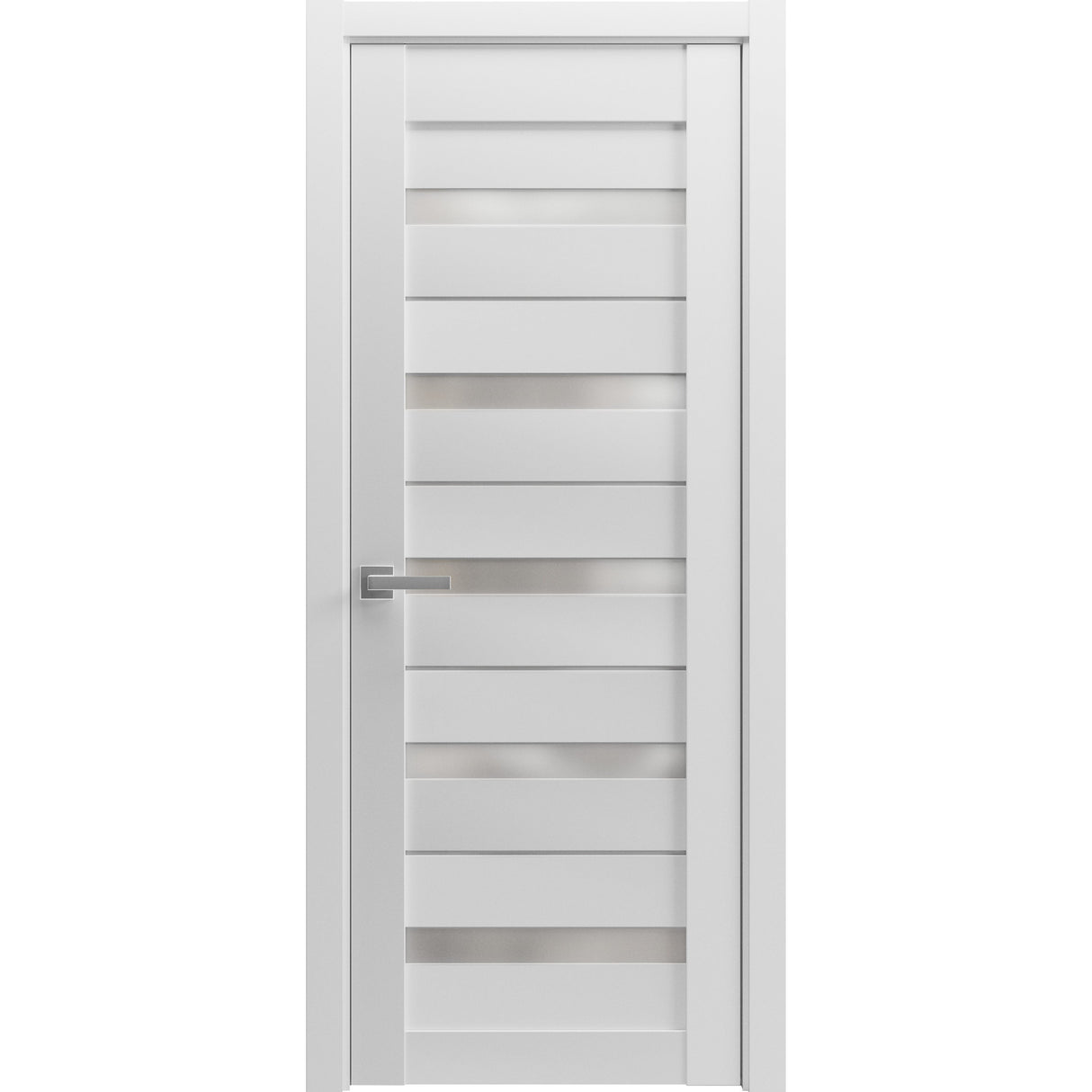 Solid French Door | Quadro 4445 White Silk with Frosted Glass | Single Regular Panel Frame Trims Handle | Bathroom Bedroom Sturdy Doors