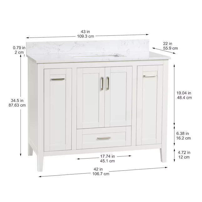 Allen-Roth Christy 42-In Carrara White Undermount Single Sink Bathroom Vanity With White Engineered Marble Top