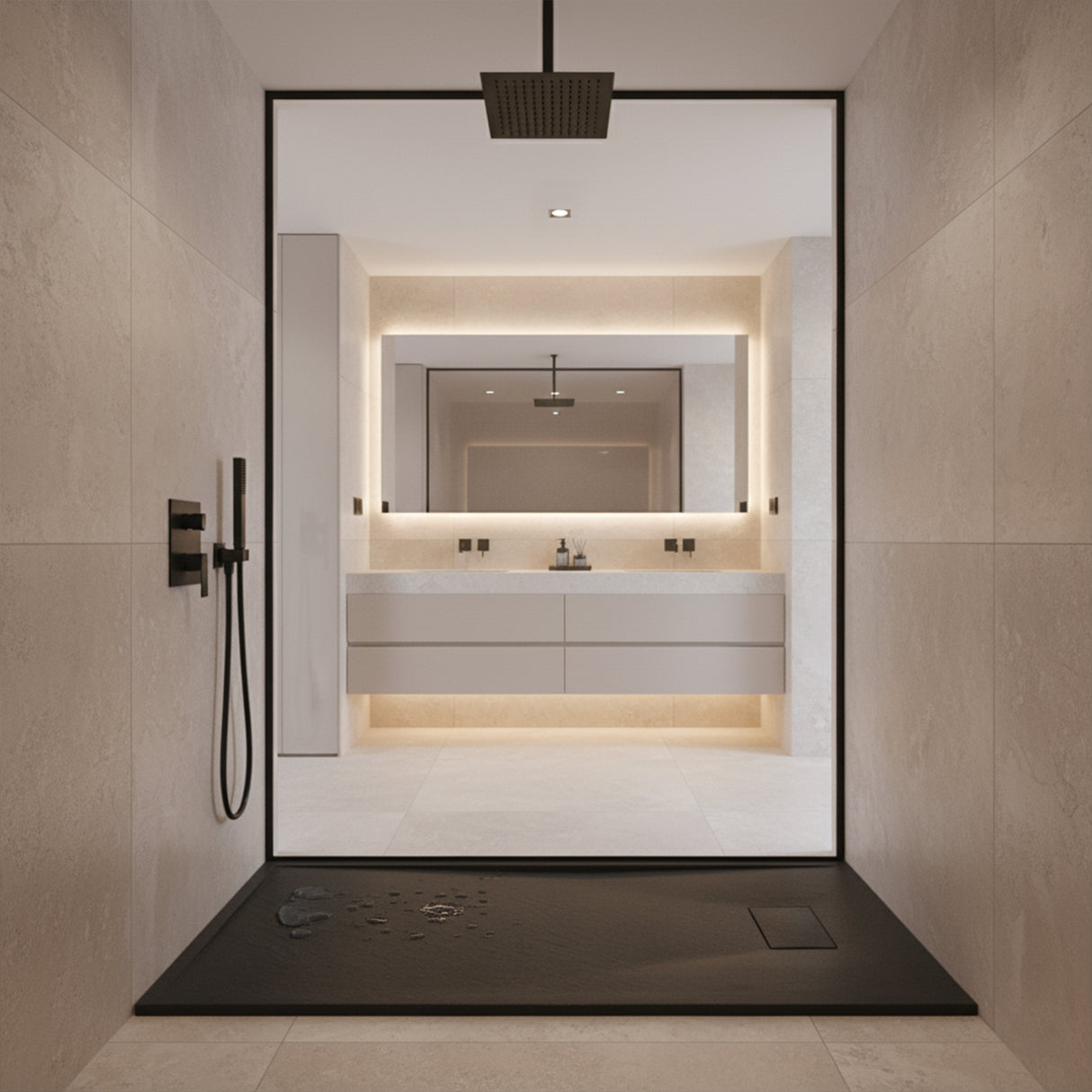 SMC / Solid Surface Shower Base Tray 60" × 32" - with Side Drain Hole, Drain Cover & Waste