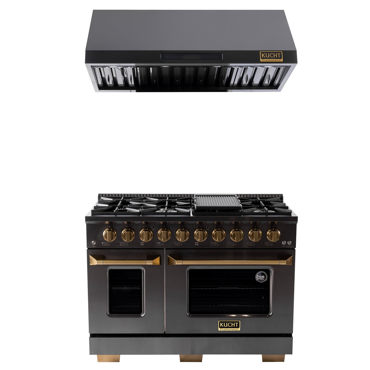 KUCHT Gemstone Professional 48 in. 6.7 cu. ft. Propane Gas Range with Sealed Burners, Griddle/Grill and Two Ovens - One Convection - in Titanium Stainless Steel