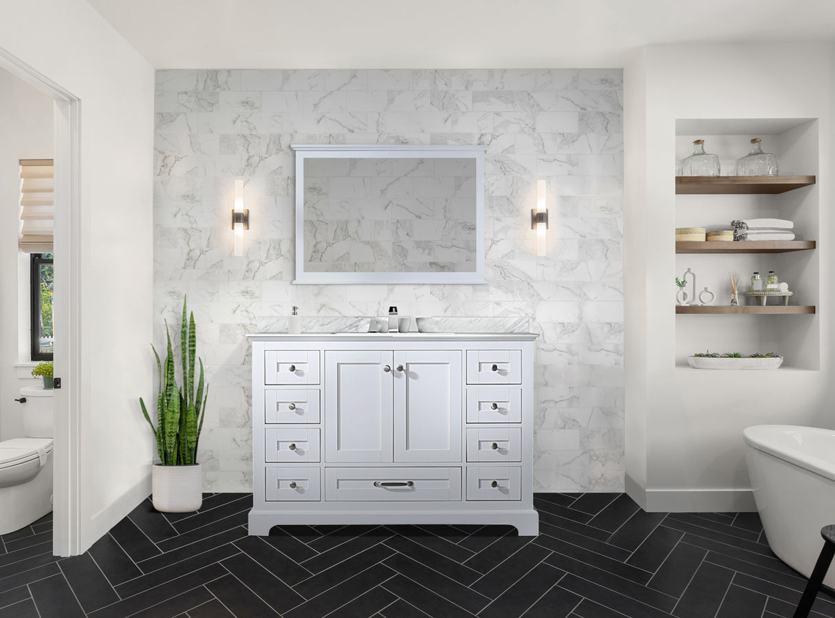 Dukes 48 in. Bathroom Freestanding Bathroom Vanity With Undermount Ceramic Sink with White Carrara Marble Top