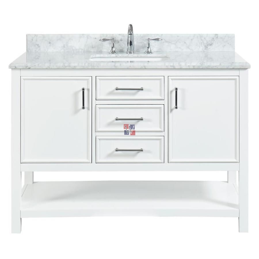 Manhattan 49" Dove White - Version 2 Vanity Combo - Size is 49"W x 34.5"H x 22"D - Carrara White Marble Top