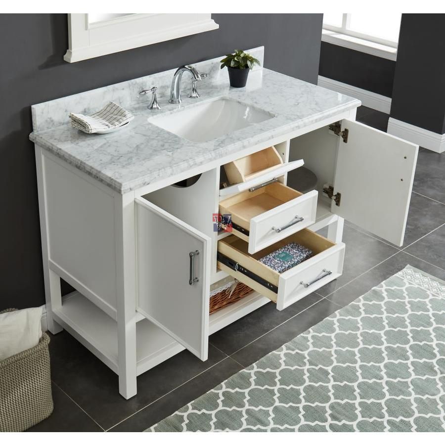 Manhattan 49" Dove White - Version 2 Vanity Combo - Size is 49"W x 34.5"H x 22"D - Carrara White Marble Top