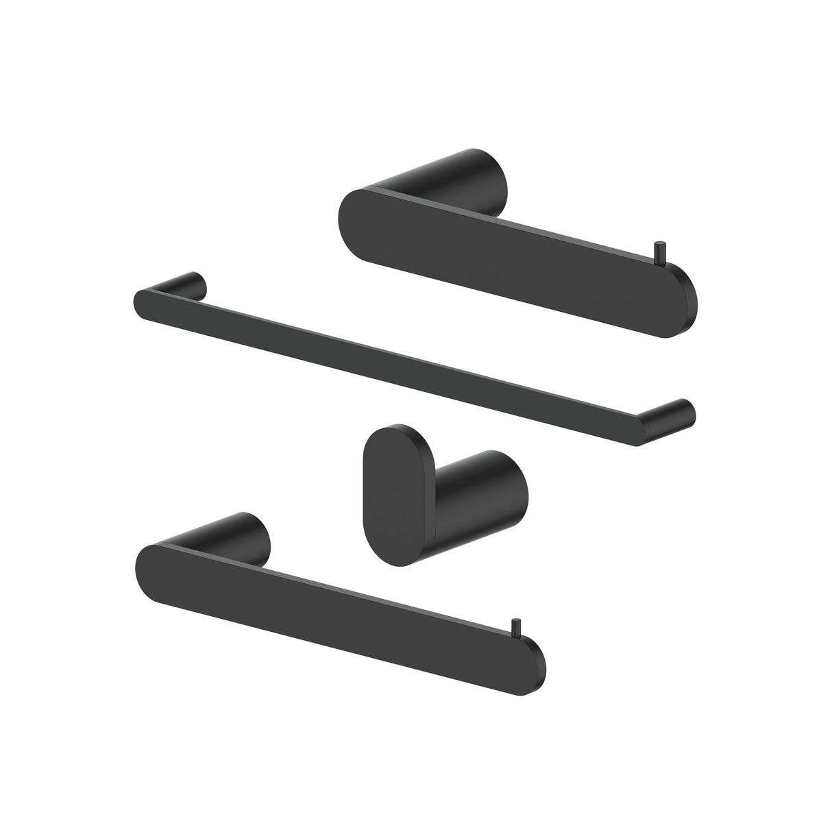 ZLINE Crystal Bay Bathroom Accessories Package with Towel Rail, Hook, Ring and Toilet Paper Holder in Matte Black