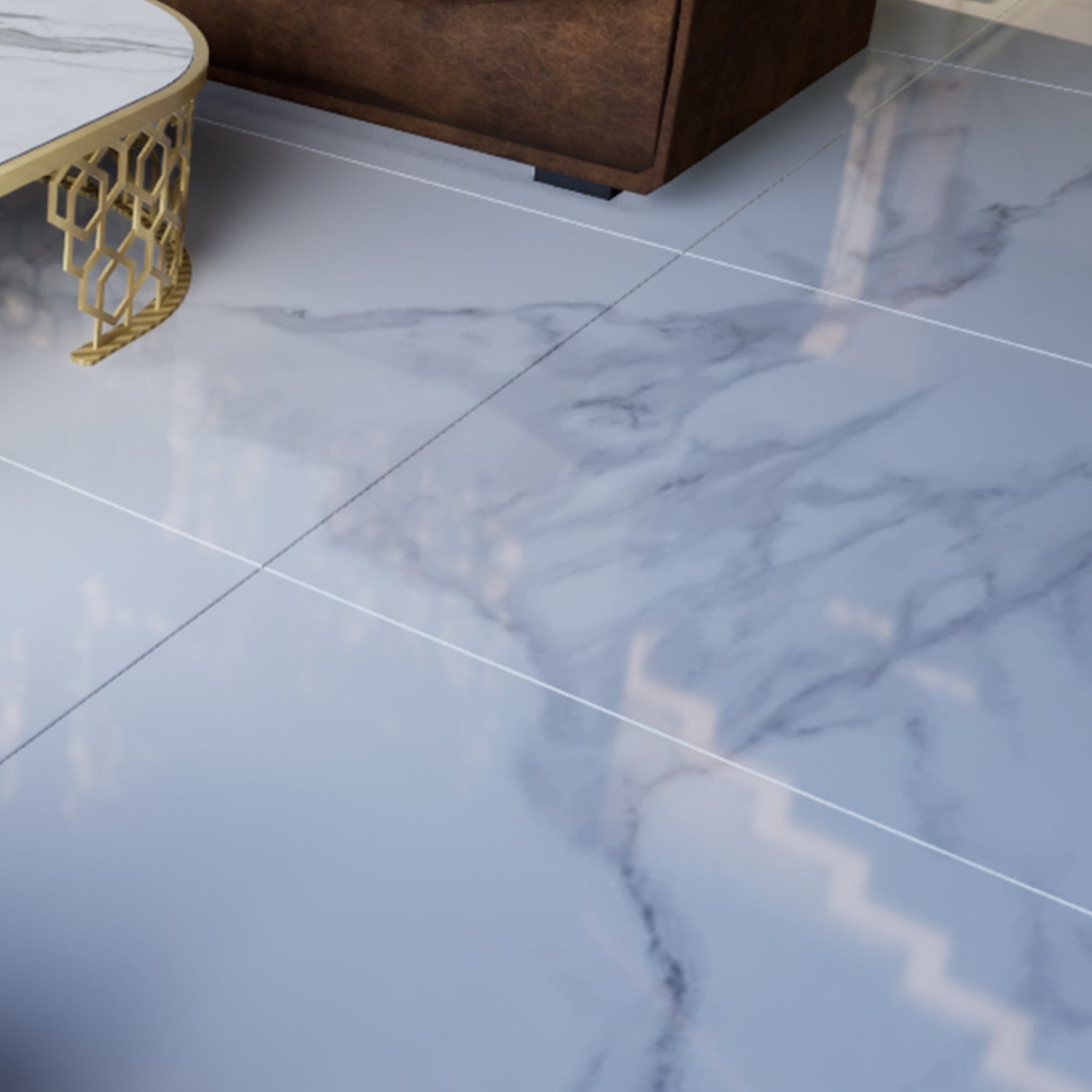 Statuario Vivian 48 in. x 48 in. x 8.5 mm Thickness, Polished Marble Look High Glossy Finish Porcelain Tile (31 sq. ft./Case & 2 PCS/Case)