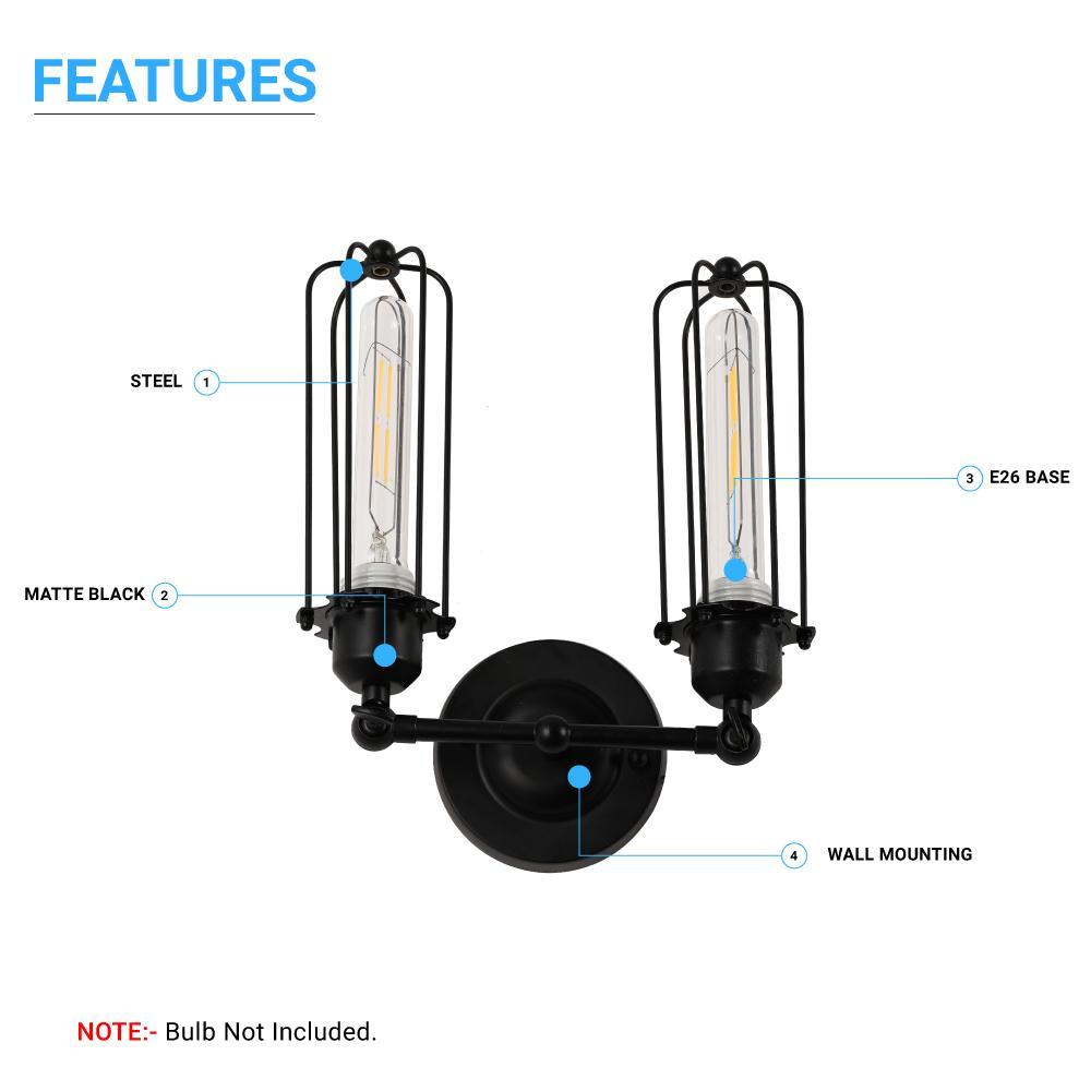 Birdcage Shape Bathroom Light Fixtures, Matte Black Finish, 1-Light/2-Light, E26 Base, UL Listed, For Dry Locations, Wall Mount, Bathroom Vanity Lighting