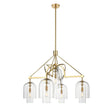 5 - Light Modern Glass Bell Shade Round Chandelier Diam 35.5", Brass Finish Hardware with Clear Glass, 27.5" Height, 120V, Bulb Type B10, Socket Type E12, Max wattage Per Socket 60W - BUILDMYPLACE