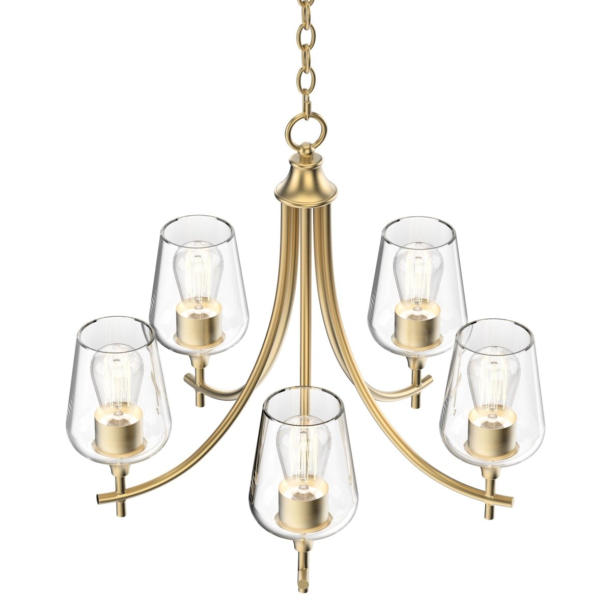 5 - Lights Chandelier Light - Brass Gold Finish with Clear Glass Shades, E26 Socket, UL Listed for Damp Location, 3 Years Warranty - BUILDMYPLACE
