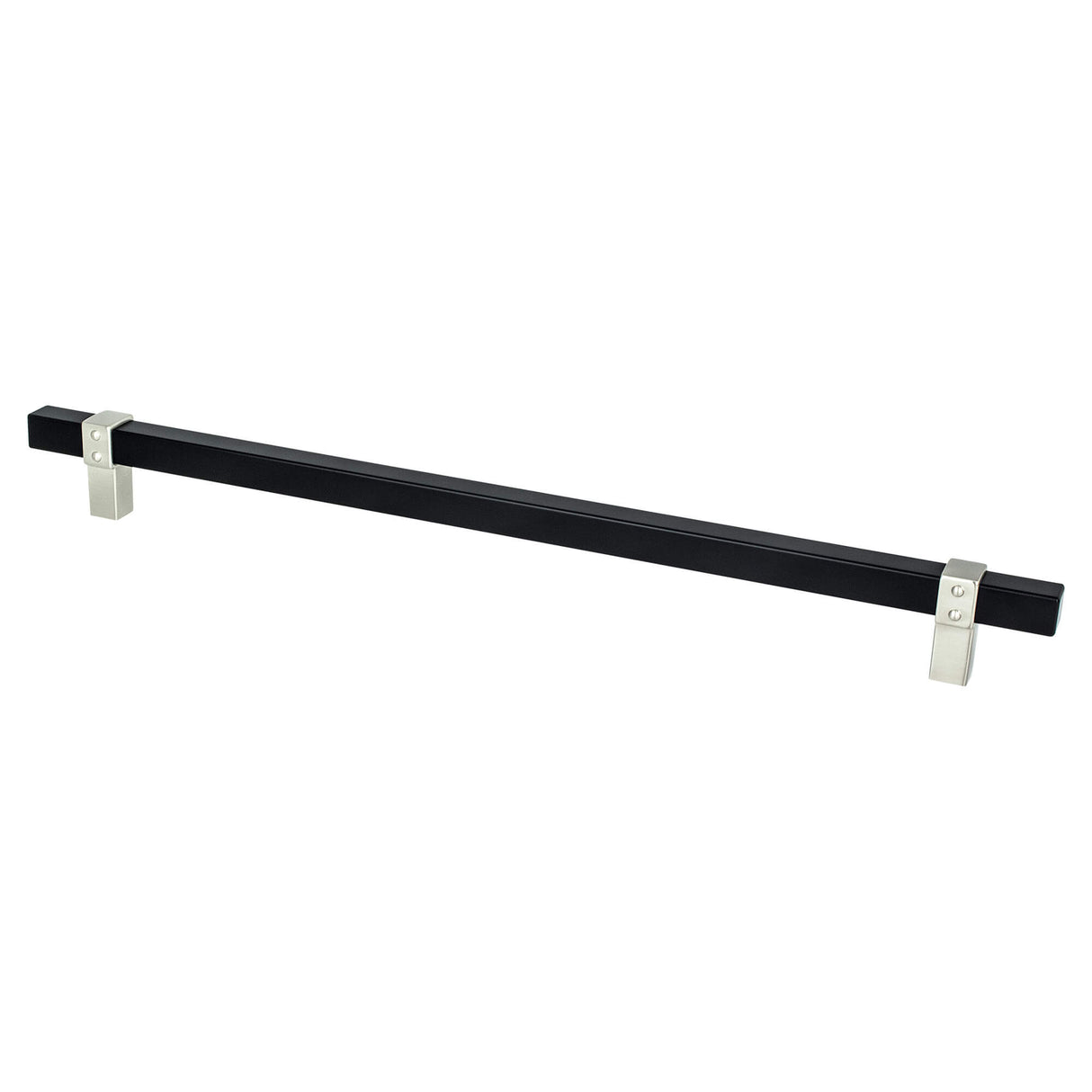 Rivet Rebel 12 inch CC Matte Black Bar and Brushed Nickel Posts Appliance Pull