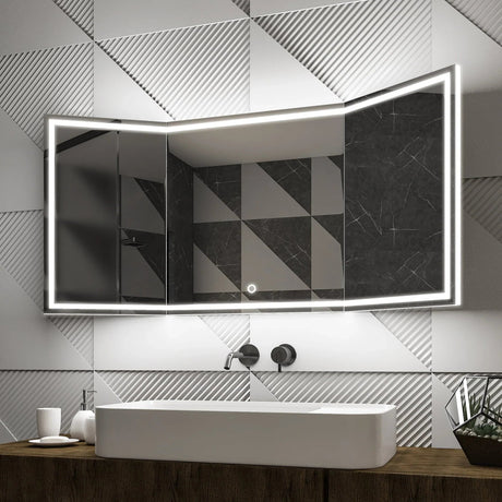 55.1 in. X 25.6 in. Backlit/Frontlit LED Lighted Bathroom Vanity Mirror with Pivoting Side Mirrors, Thin Plexiglass Edge, Anti Fog, Adjustable 3 - Color Temperature & Remembrance, Makeup Mirror, Touch Button, CRI 90+, Titan Style - BUILDMYPLACE