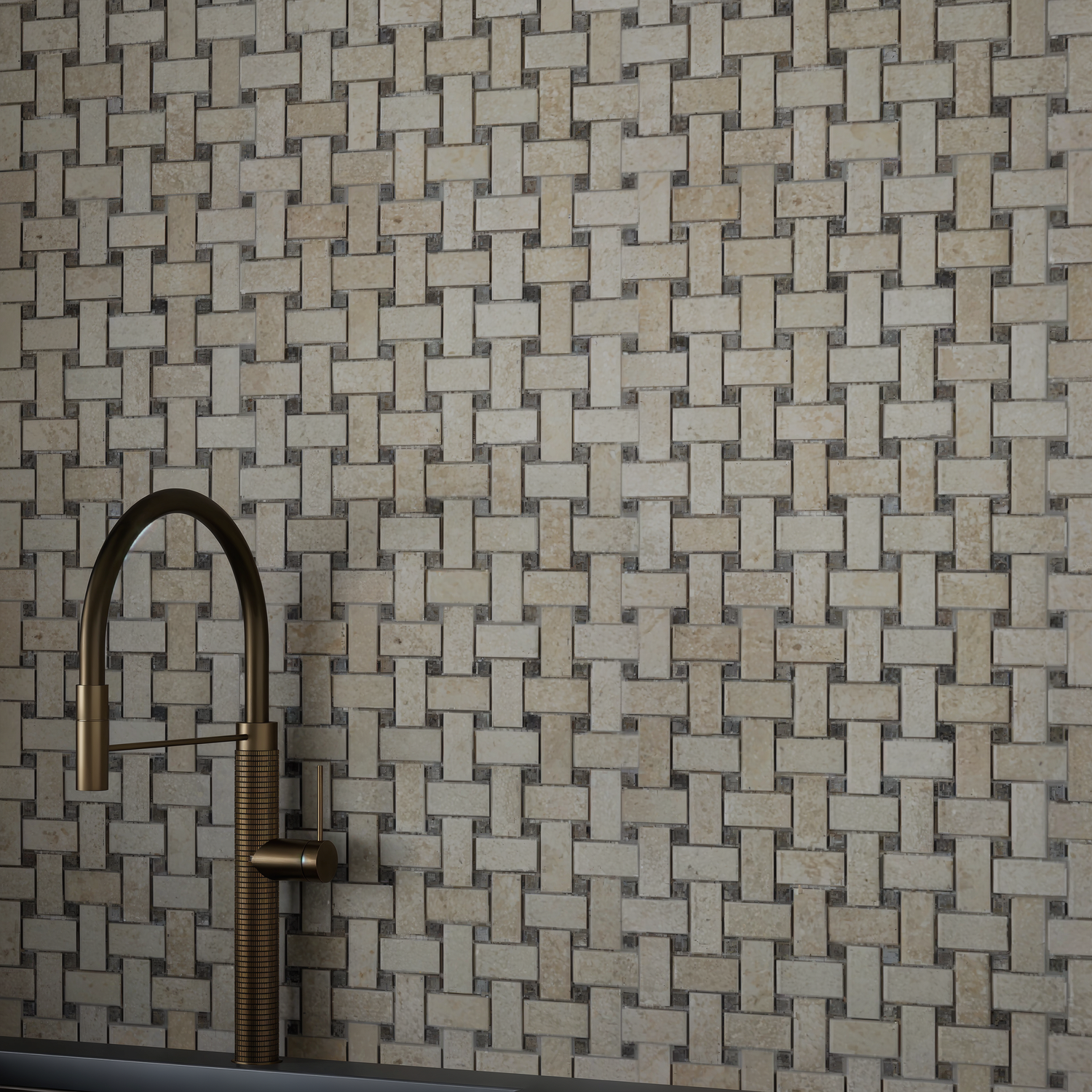Basketweave Allure Crema Honed Marble Mosaic