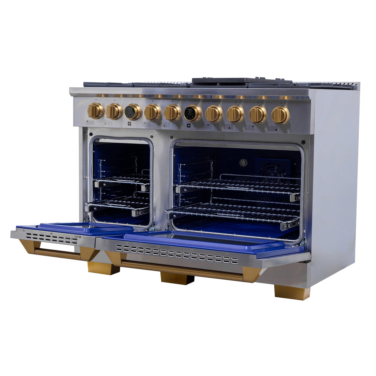 48 in. 6.7 cu. ft. 8 Burners Dual Fuel Range for Natural Gas in Stainless Steel with Kucht Horus Thermostat