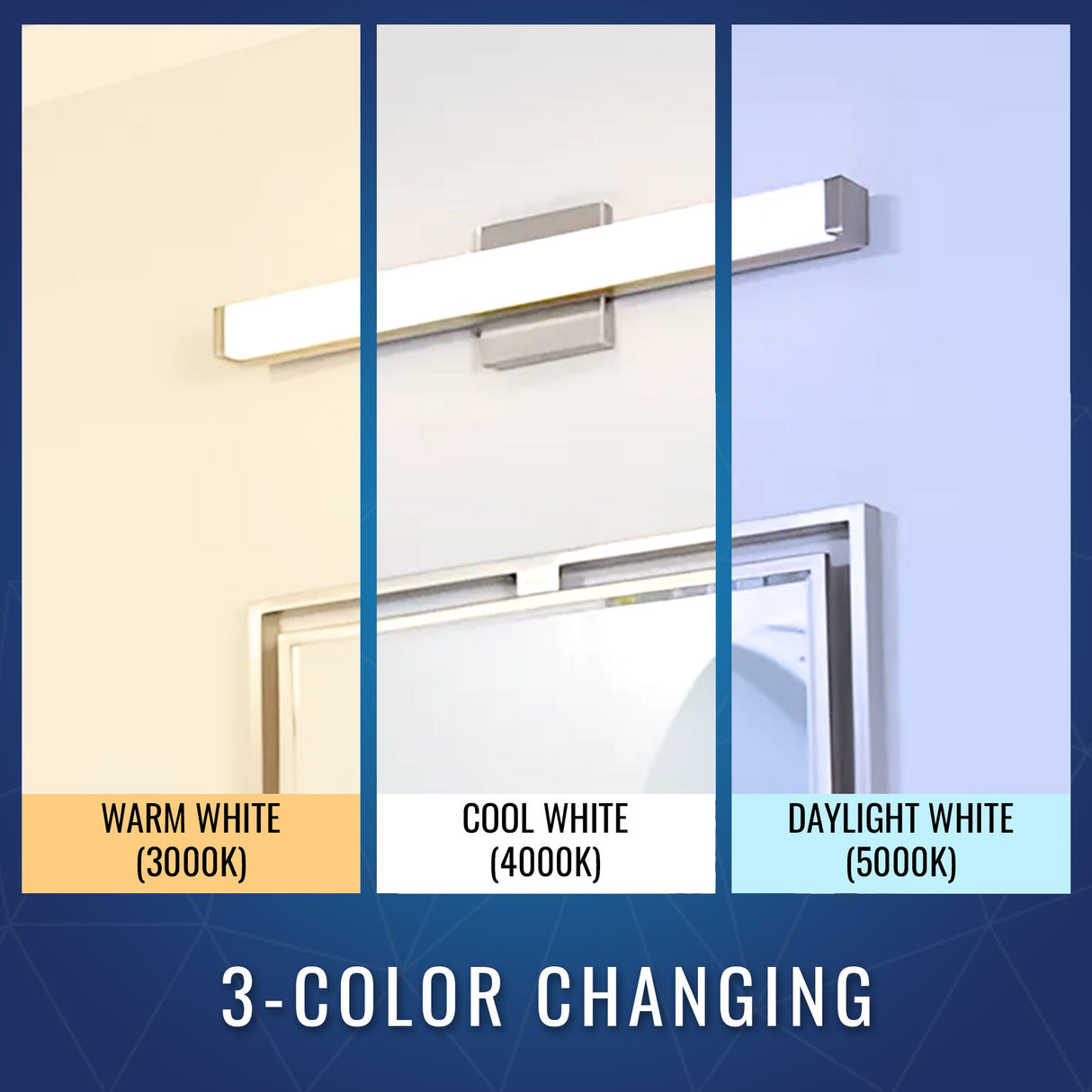 Bathroom Light Fixtures, Wall Mount, 24 inch/36 inch/48 inch, ETL Listed, Dimmable, Waterproof Vanity Lighting, Rectangle Shape