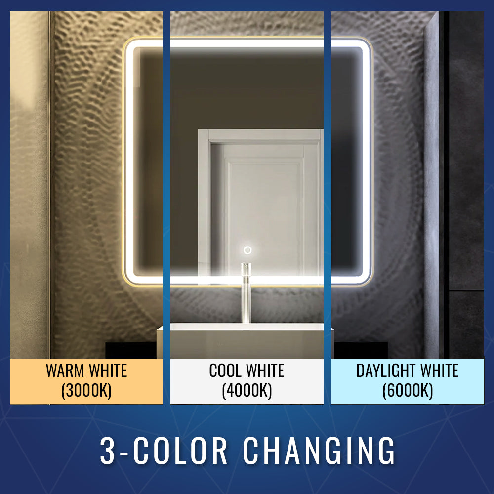 LED Lighted Bathroom Vanity Mirror With Shelf, Wall-Mounted, Touch Switch, Anti-Fog Adjustable Color Temperature & Remembrance, CRI 90+, Lighted Makeup Mirrors, Raven Style