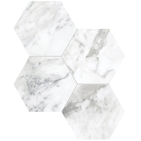 6 In Hexagon La Marca Arabescato Honed Glazed Porcelain Mosaic Tile