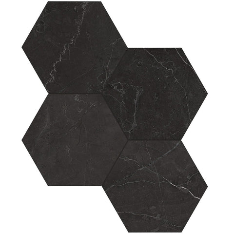 6 In Hexagon La Marca Nero Venato polished Glazed Porcelain Mosaic Tile