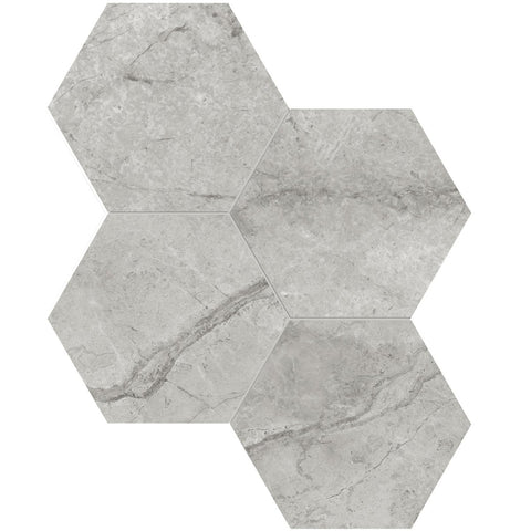 6 In Hexagon La Marca Paradiso Argento Polished Glazed Porcelain Mosaic Tile