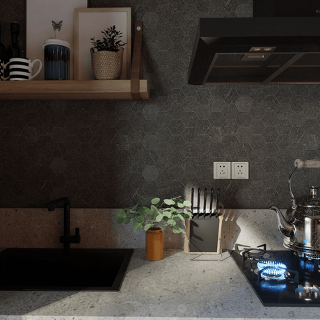 6 In Hexagon Mjork Carbon Matte Color Body Porcelain Mosaic - BUILDMYPLACE