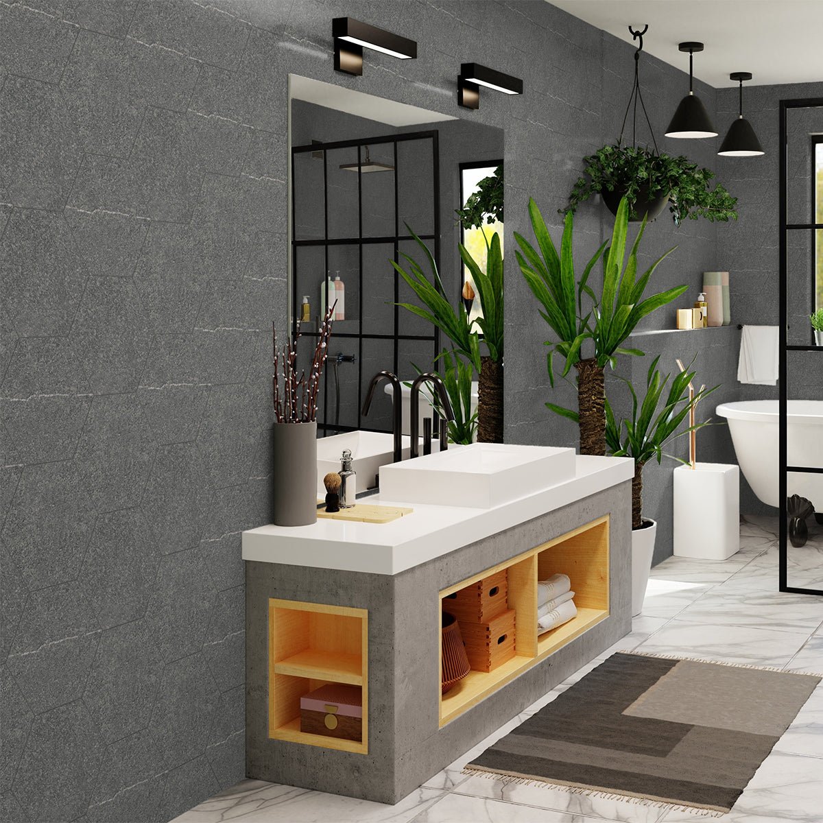 6 In Hexagon Mjork Carbon Matte Color Body Porcelain Mosaic - BUILDMYPLACE
