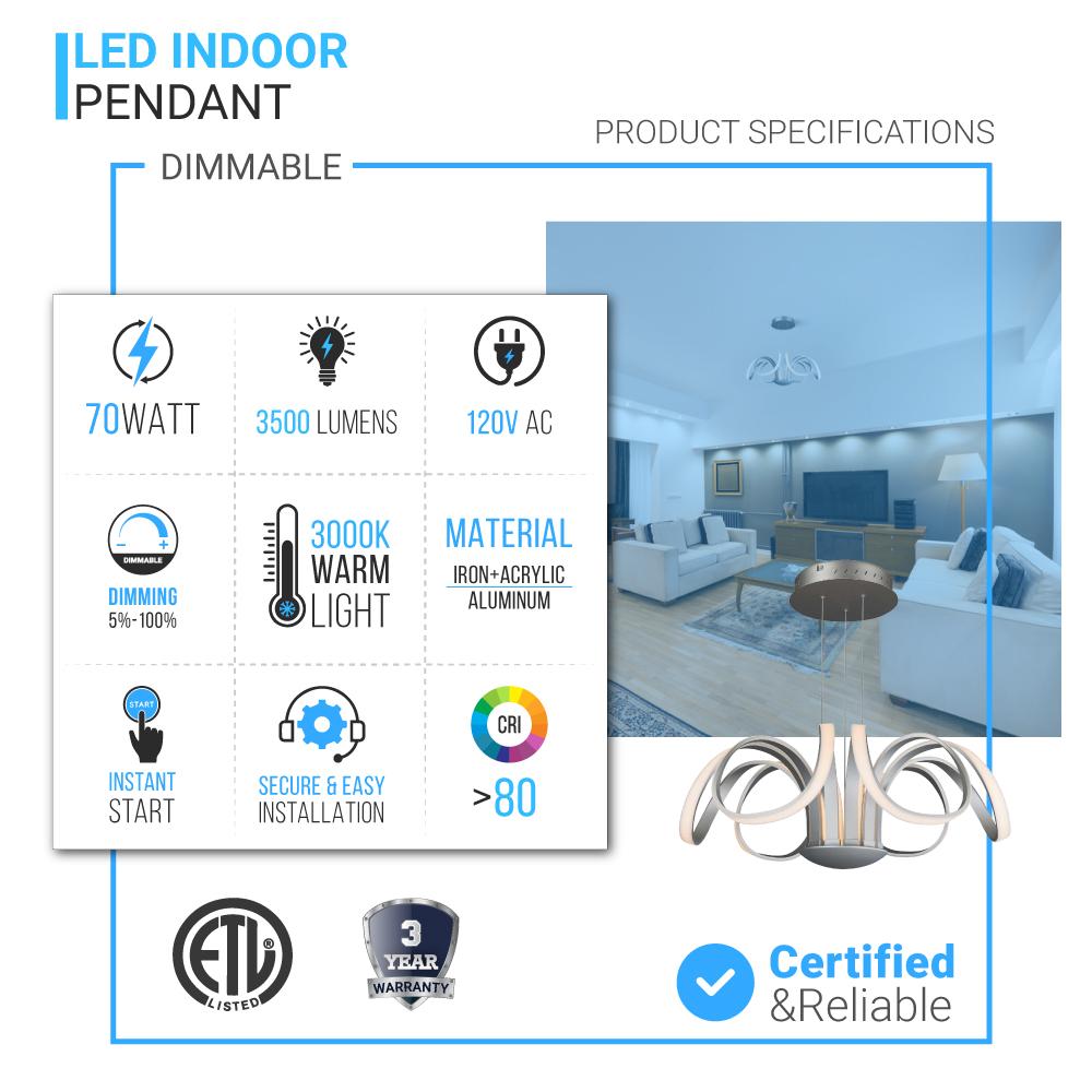 6 - Light 30" Wide Modern/Contemporary Cage LED Chandelier Ceiling Light, 70W, 3000K, 3500LM, Adjustable Height - BUILDMYPLACE