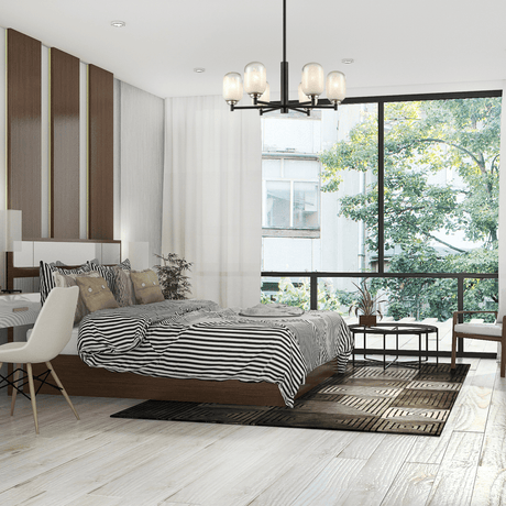 6 - Light Black Finish Chandelier Light with Snow Glass, E12 Base, Width 24" Height 10", 120V, Bulb Type B10, Socket type E12, Max wattage Per Socket 60W - BUILDMYPLACE