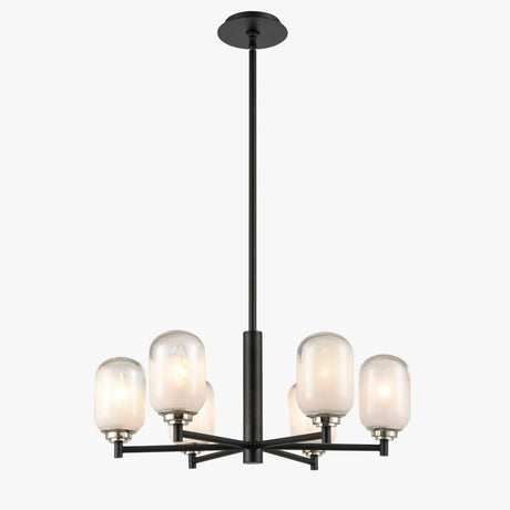 6 - Light Black Finish Chandelier Light with Snow Glass, E12 Base, Width 24" Height 10", 120V, Bulb Type B10, Socket type E12, Max wattage Per Socket 60W - BUILDMYPLACE