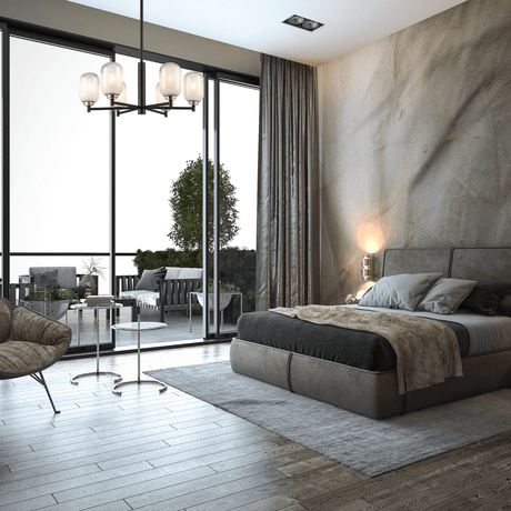 6 - Light Black Finish Chandelier Light with Snow Glass, E12 Base, Width 24" Height 10", 120V, Bulb Type B10, Socket type E12, Max wattage Per Socket 60W - BUILDMYPLACE