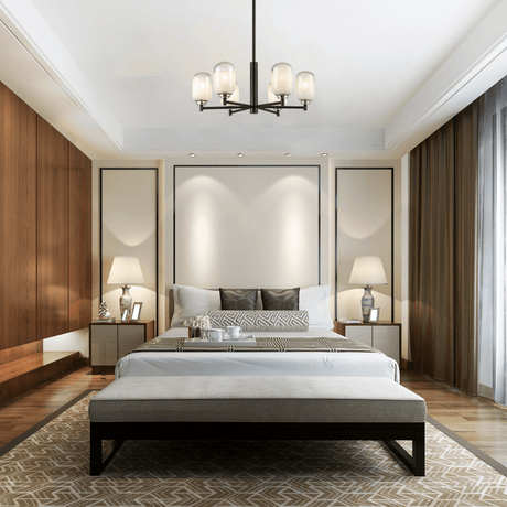 6 - Light Black Finish Chandelier Light with Snow Glass, E12 Base, Width 24" Height 10", 120V, Bulb Type B10, Socket type E12, Max wattage Per Socket 60W - BUILDMYPLACE