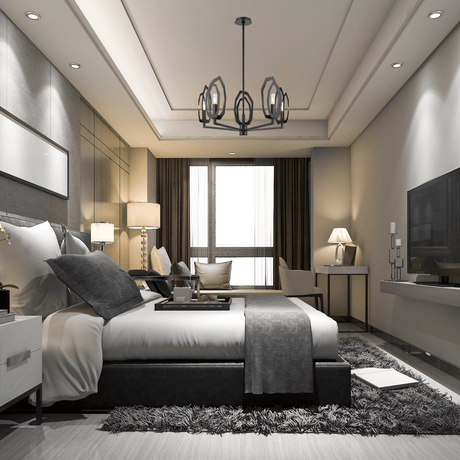 6 - Light Black Finish Chandelier Light with Snow Glass, E12 Base, Width 24" Height 10", 120V, Bulb Type B10, Socket type E12, Max wattage Per Socket 60W - BUILDMYPLACE