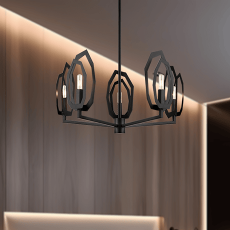 6 - Light Black Finish Chandelier Light with Snow Glass, E12 Base, Width 24" Height 10", 120V, Bulb Type B10, Socket type E12, Max wattage Per Socket 60W - BUILDMYPLACE