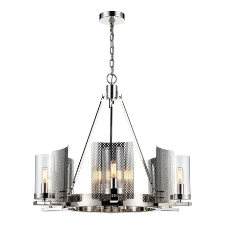 6 - Light Ring Chandelier Ceiling Light In Brass Finish with Clear Glass, E12 Base, Width 28" Height 22", 120V, Bulb Type B10, Socket type E12, Max wattage Per Socket 60W - BUILDMYPLACE