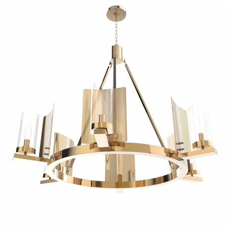 6 - Light Ring Chandelier Ceiling Light In Brass Finish with Clear Glass, E12 Base, Width 28" Height 22", 120V, Bulb Type B10, Socket type E12, Max wattage Per Socket 60W - BUILDMYPLACE