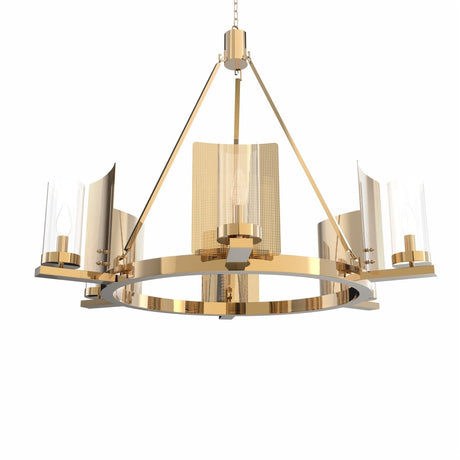 6 - Light Ring Chandelier Ceiling Light In Brass Finish with Clear Glass, E12 Base, Width 28" Height 22", 120V, Bulb Type B10, Socket type E12, Max wattage Per Socket 60W - BUILDMYPLACE