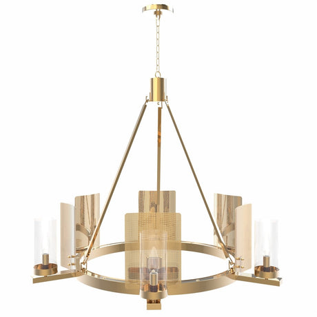 6 - Light Ring Chandelier Ceiling Light In Brass Finish with Clear Glass, E12 Base, Width 28" Height 22", 120V, Bulb Type B10, Socket type E12, Max wattage Per Socket 60W - BUILDMYPLACE