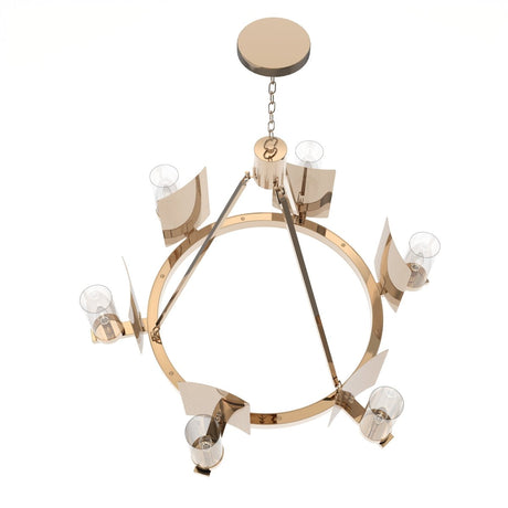 6 - Light Ring Chandelier Ceiling Light In Brass Finish with Clear Glass, E12 Base, Width 28" Height 22", 120V, Bulb Type B10, Socket type E12, Max wattage Per Socket 60W - BUILDMYPLACE