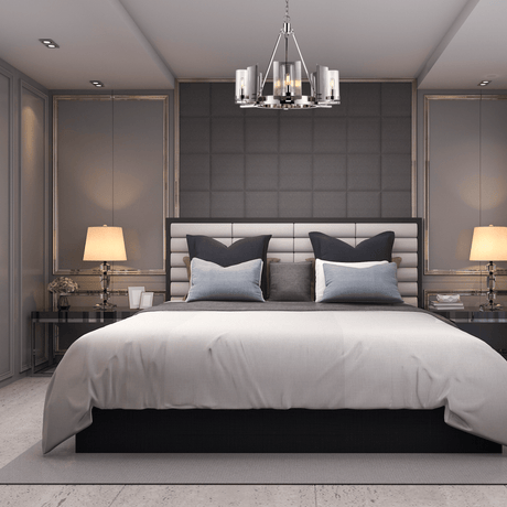 6 - Light Ring Chandelier Ceiling Light In Matte Black Finish with Clear Glass, E12 Base, Width 28" Height 22", 120V, Bulb Type B10, Socket type E12, Max wattage Per Socket 60W - BUILDMYPLACE