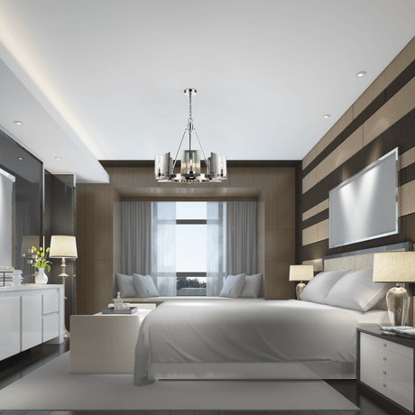 6 - Light Ring Chandelier Ceiling Light In Matte Black Finish with Clear Glass, E12 Base, Width 28" Height 22", 120V, Bulb Type B10, Socket type E12, Max wattage Per Socket 60W - BUILDMYPLACE