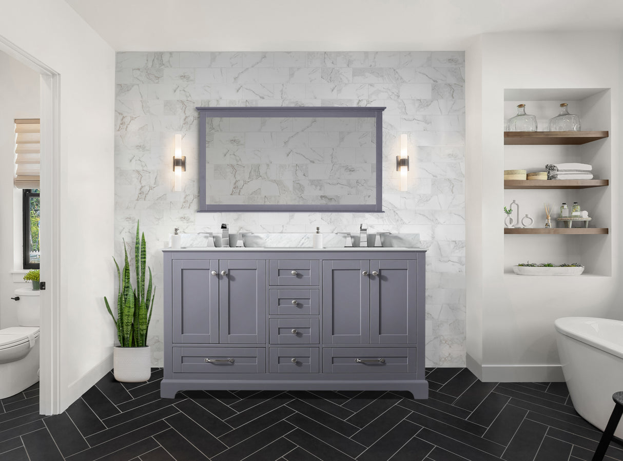 Dukes 60 in. Freestanding Bathroom Vanity with White Carrara Marble Top, White Square Sink