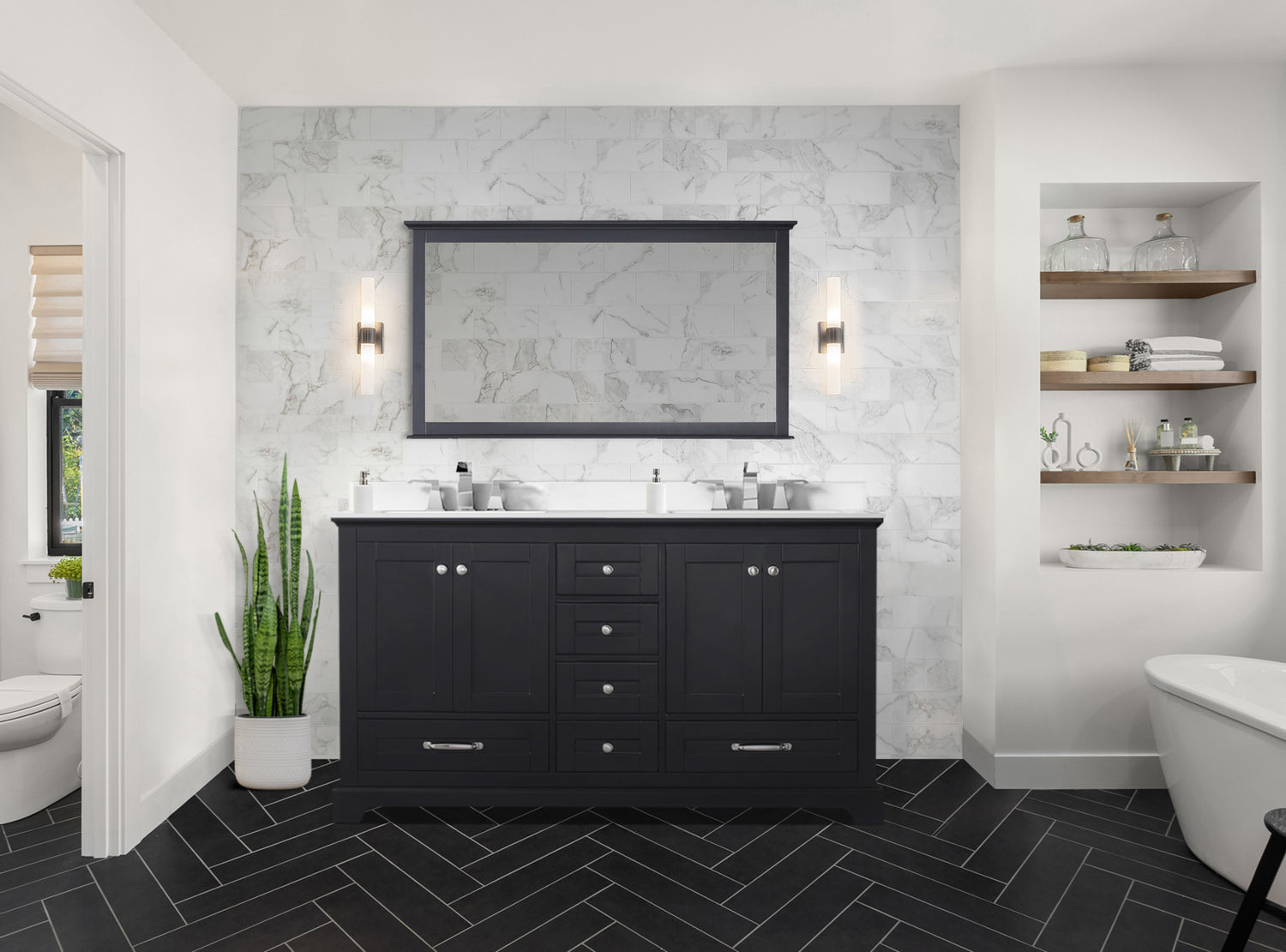 Dukes 60 in. Freestanding Bathroom Vanity with White Quartz Top, White Square Sink