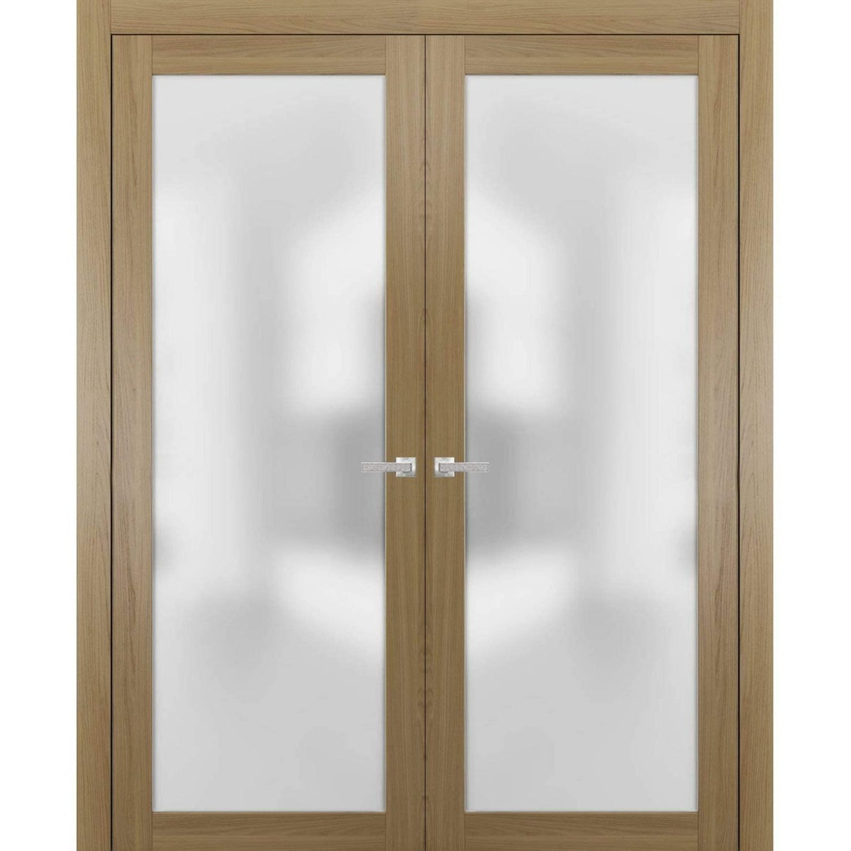 Planum 2102 Interior Double Closet Doors Honey Ash with Trims Frame Handles
