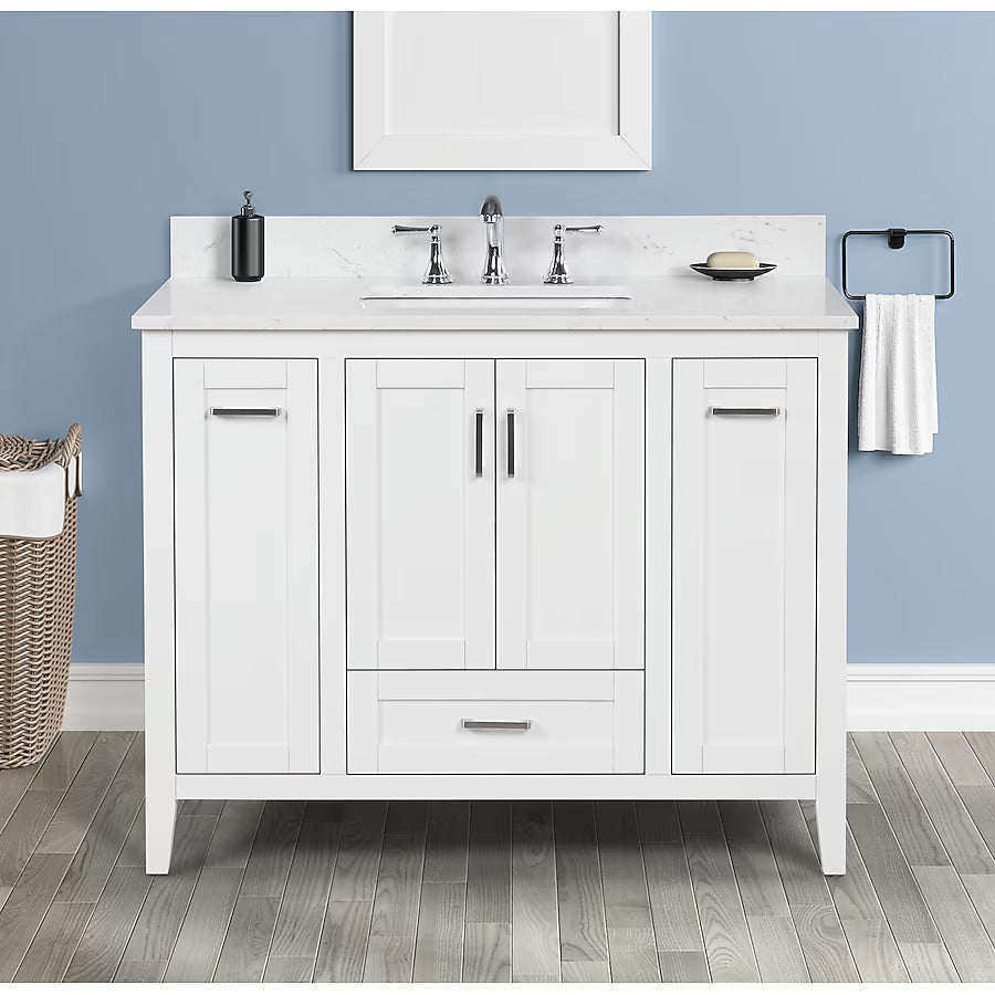 Allen-Roth Christy 42-In Carrara White Undermount Single Sink Bathroom Vanity With White Engineered Marble Top