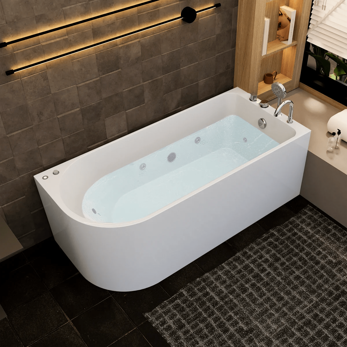 67 x 30 in. Freestanding Acrylic Whirlpool Corner Bathtub with