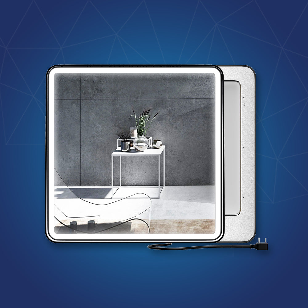 LED Lighted Bathroom Vanity Mirror With Shelf, Wall-Mounted, Touch Switch, Anti-Fog Adjustable Color Temperature & Remembrance, CRI 90+, Lighted Makeup Mirrors, Raven Style