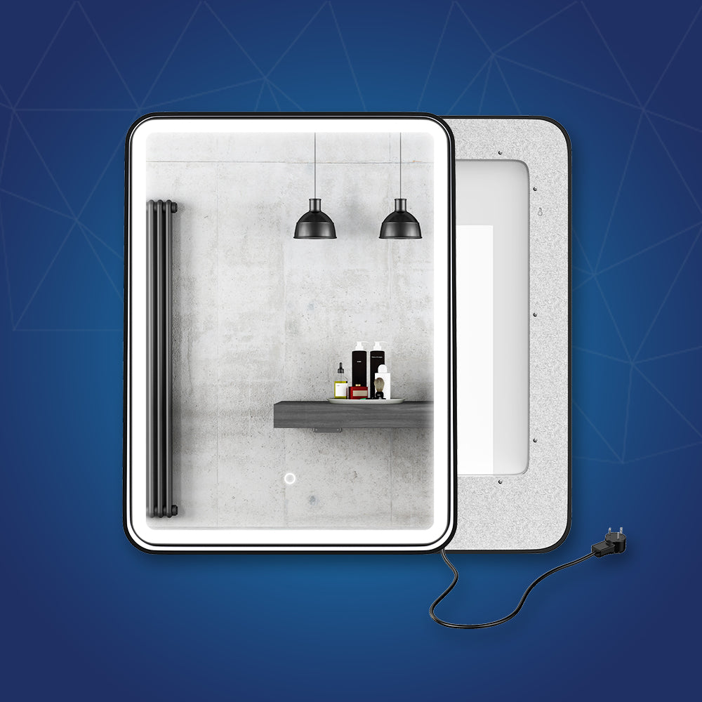 LED Lighted Bathroom Vanity Mirror With Shelf, Wall-Mounted, Touch Switch, Anti-Fog Adjustable Color Temperature & Remembrance, CRI 90+, Lighted Makeup Mirrors, Raven Style