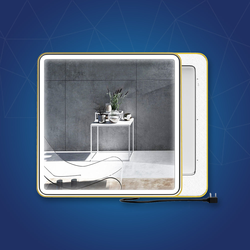 LED Lighted Bathroom Vanity Mirror With Shelf, Wall-Mounted, Touch Switch, Anti-Fog Adjustable Color Temperature & Remembrance, CRI 90+, Lighted Makeup Mirrors, Raven Style