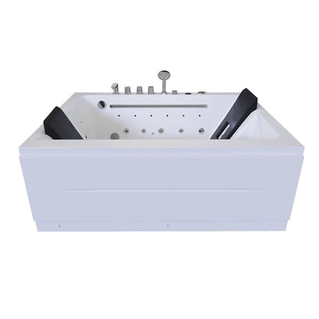 71 x 51 in. Waterfall 2 - Person Acrylic White Freestanding Whirlpool Bathtub with Inline Heater, Led Lights, and Computer Panel - BUILDMYPLACE