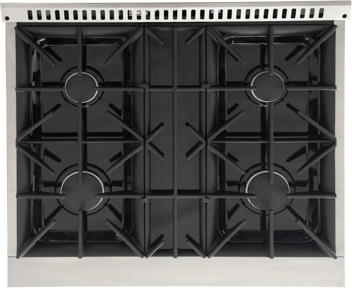 KUCHT Professional 30 in. 4.2 cu. ft. Dual Fuel Range for Propane Gas with Sealed Burners and Convection Oven in Stainless Steel with Gold Handle, Rings and Knobs.