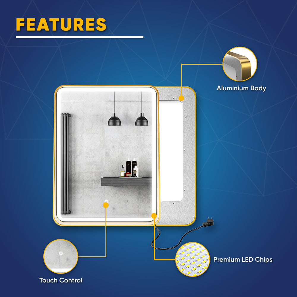 LED Lighted Bathroom Vanity Mirror With Shelf, Wall-Mounted, Touch Switch, Anti-Fog Adjustable Color Temperature & Remembrance, CRI 90+, Lighted Makeup Mirrors, Raven Style