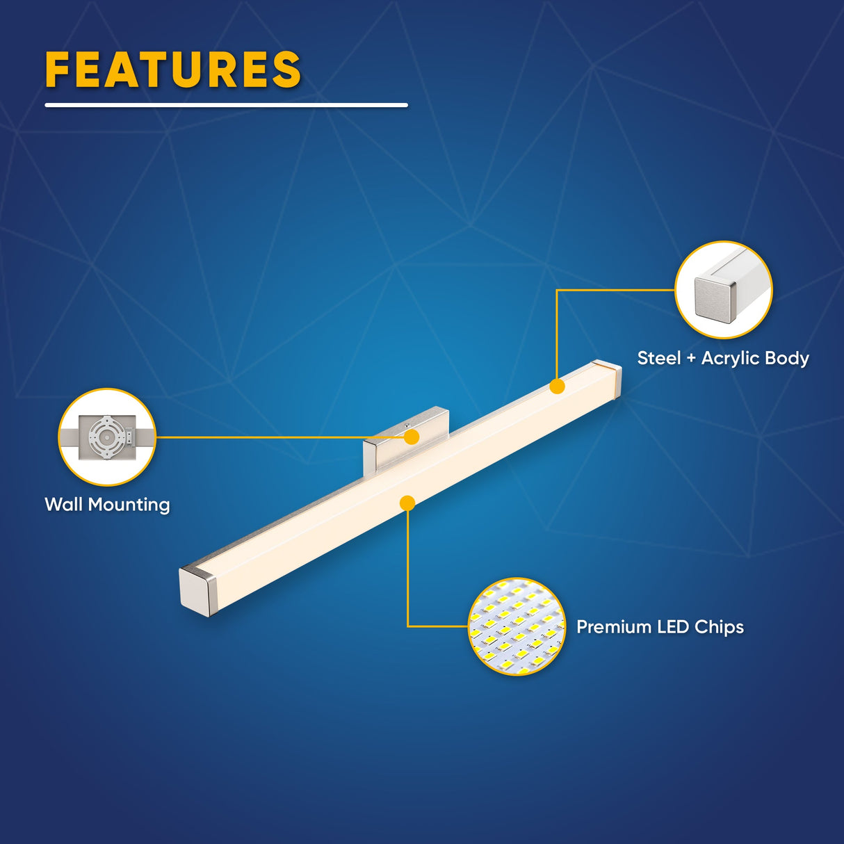 Bathroom Light Fixtures, Wall Mount, 24 inch/36 inch/48 inch, ETL Listed, Dimmable, Waterproof Vanity Lighting, Rectangle Shape